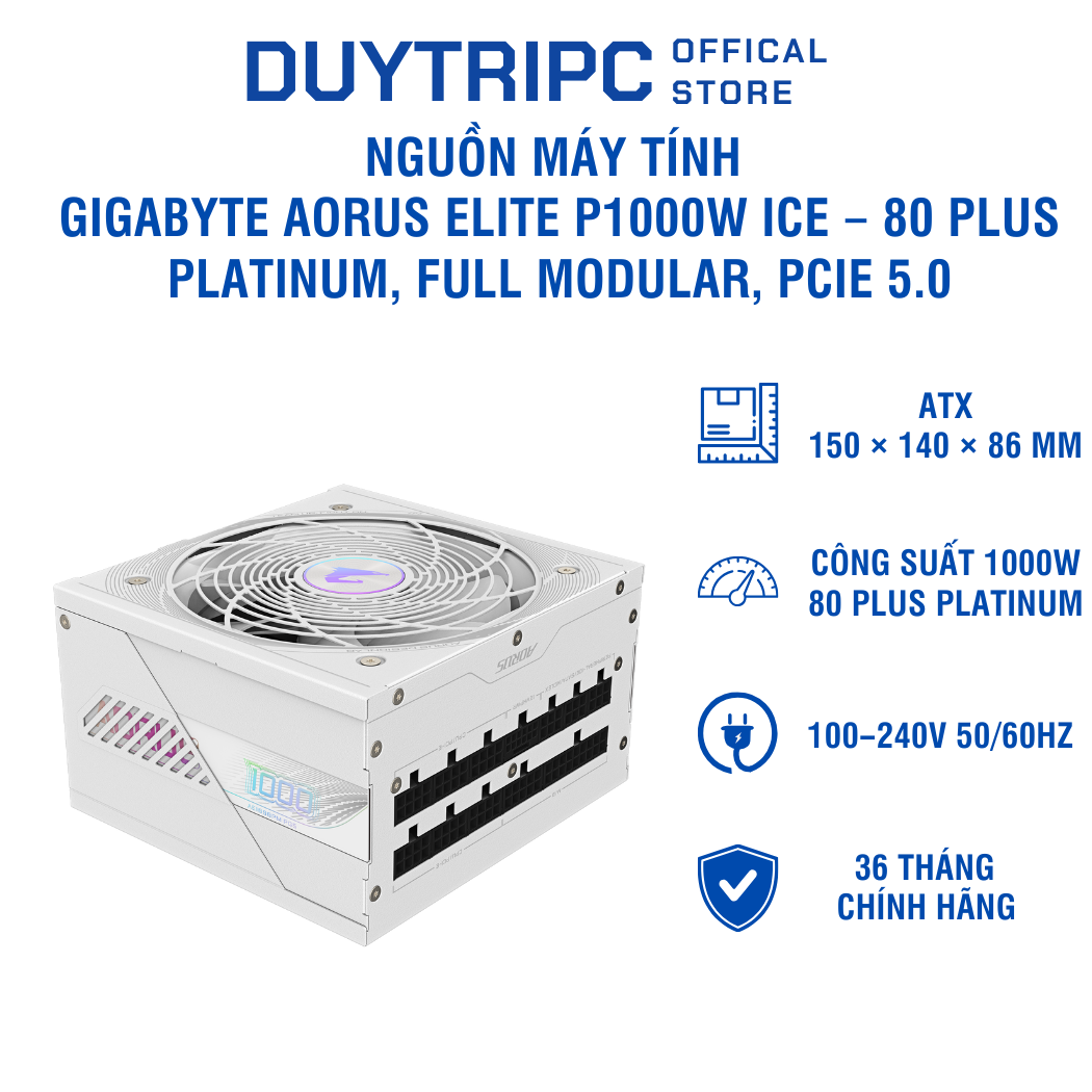Nguồn máy tính Gigabyte AORUS ELITE P1000W ICE – 80 Plus Platinum, Full Modular, PCIe 5.0
